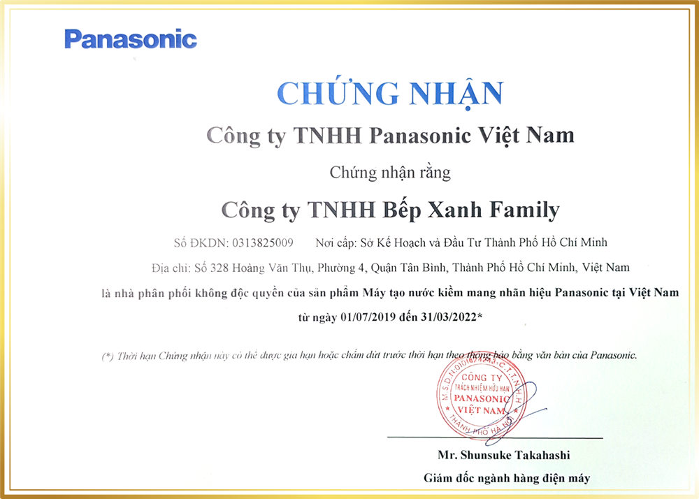 Chứng nhận phân phối Panasonic